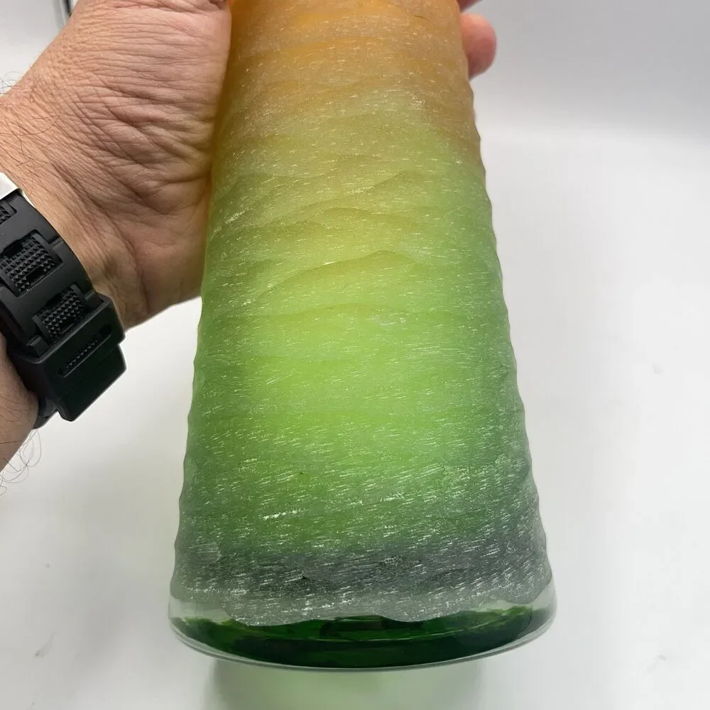Glass Vase Green And Orange 15”